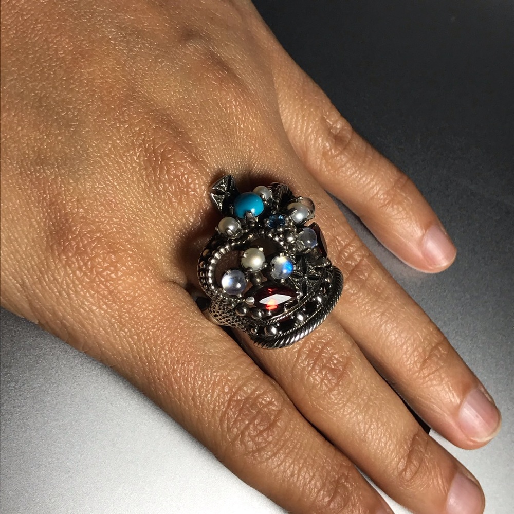 IMPERIAL CROWN MULTISTONES STERLING SILVER RING - Picture 8 of 8